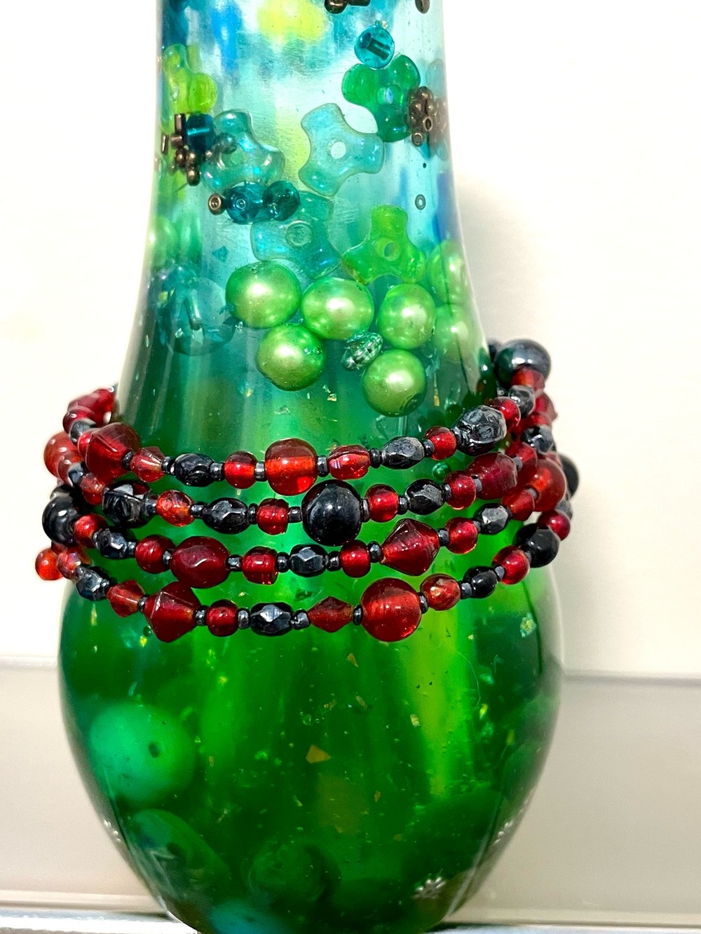 Dark Academy Red and Black Beaded Wrap Bracelet